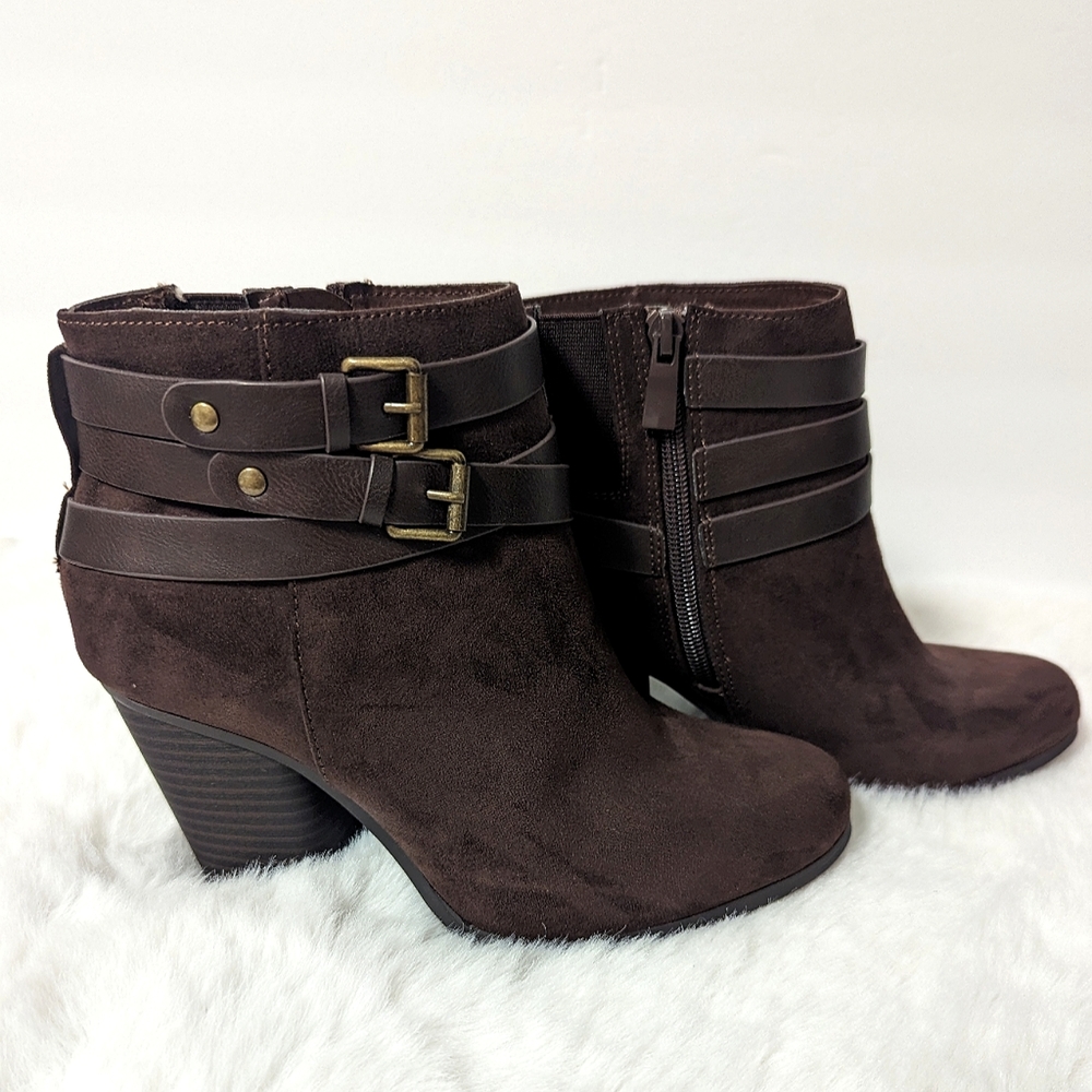 Torrid Extra Wide Width Brown Faux Suede Buckle Heel Booties
